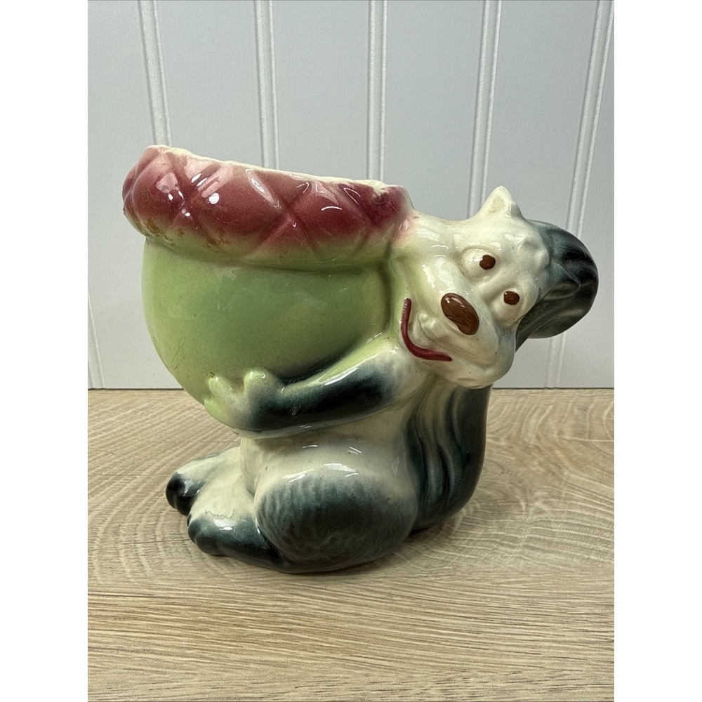 Vintage Anthropomorphic Squirrel Acorn Planter Mid Century Modern Decor Figurine